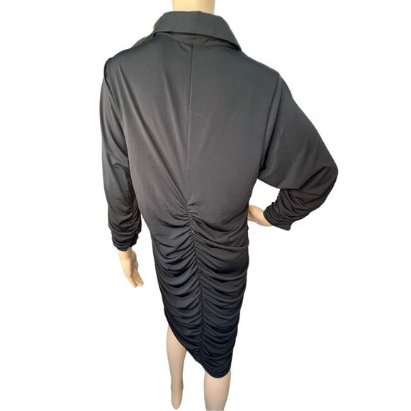 NWT Torrid Black 3/4 Sleeve Button Up Fitted Ruched Collared Dress - Picture 4 of 5